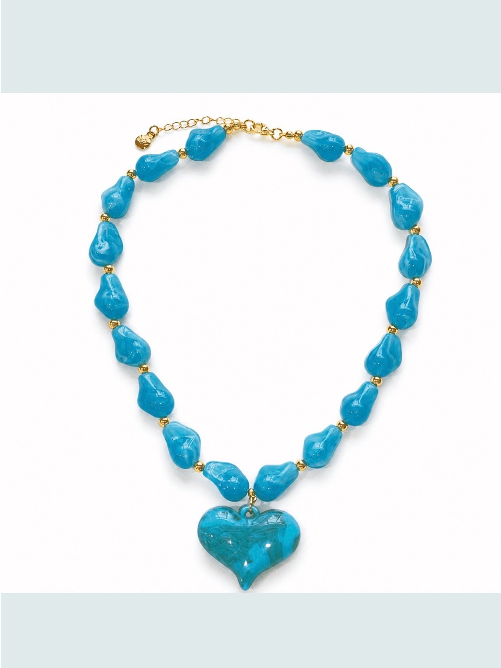 Mayamar Turquoise Blue Chunky Beaded Drop Heart Necklace W/24k Gold Plating